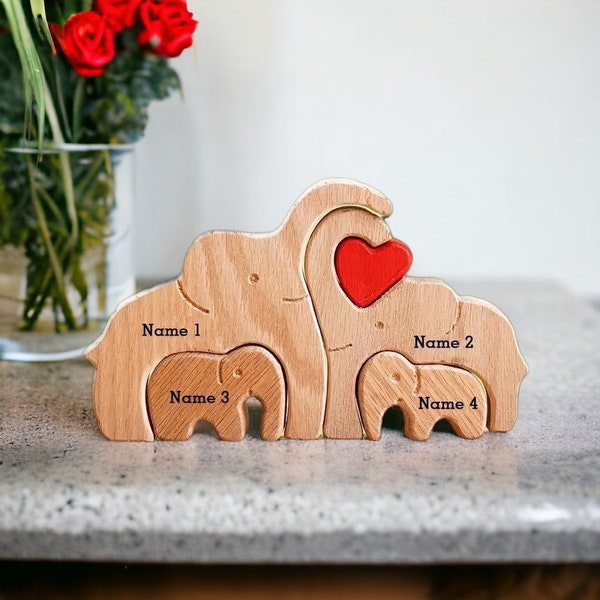 Puzzle en Bois Personnalisé de la Famille Éléphant