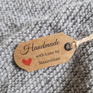 10er Set Handmade with Love by Anhänger, Papieranhänger mit Metallöse, Papieranhänger personalisiert, Anhänger Name, Anhänger mit Name