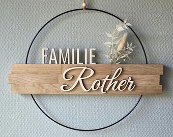 Türkranz personalisiert Türkranz mit Namen Holz Türschild Willkommenschild Deko Haustür Türkranz Trockenblumen Türkranz ganzjährig Schild