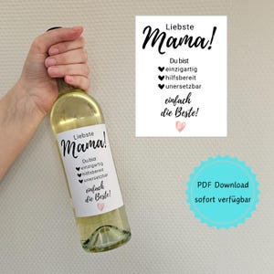 Wijnetiket wijnfles Moederdag vriendin cadeau PDF Download DIY creatieve wijnetiket print plak cadeau vriendin