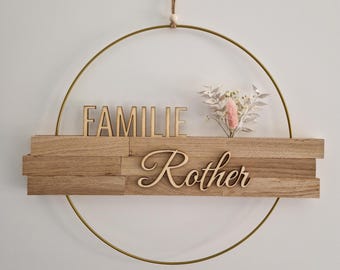 Gold Türkranz personalisiert Türkranz mit Namen Holz Türschild Willkommenschild Deko Haustür Türkranz ganzjährig Schild