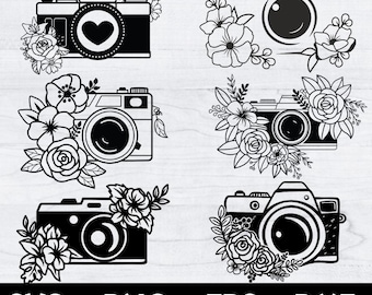 Floral Camera SVG Bundle, Photography, Photo Taking, Photographer Shirt, Cricut Cut Files