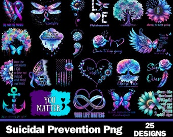 Suicide Png Designs Bundle, Suicidal Prevention Png, Ribbon Suicide Depression Png, Mental Health Png, Prevention Suicide Awareness Png