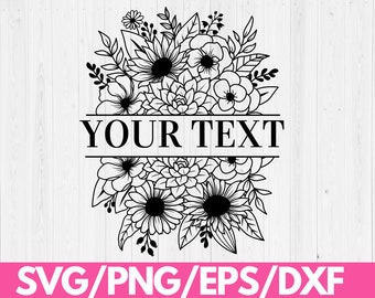 Könnte beinhalten: Schwarzweißes Blumenmuster mit einem Banner, auf dem "YOUR TEXT" steht. Dieses Design ist perfekt für die Erstellung personalisierter Bastelarbeiten wie Schilder, Karten und Dekorationen für zu Hause.