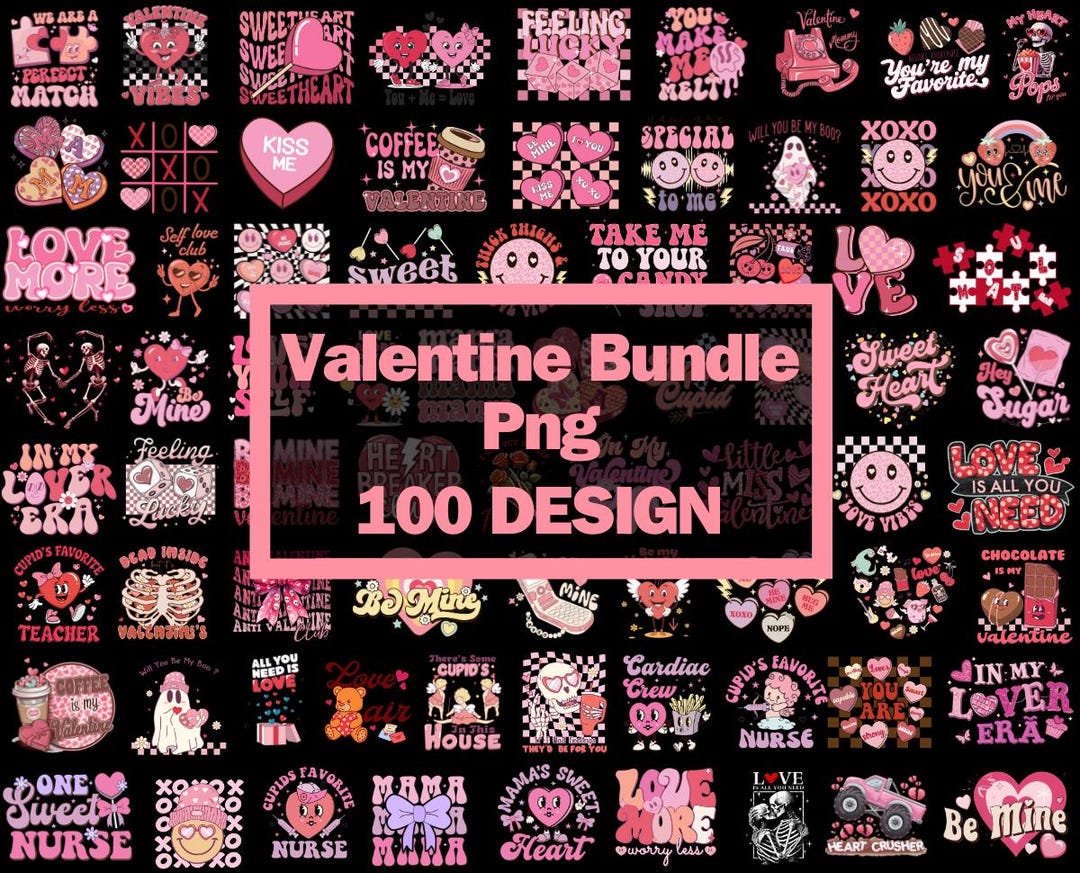 Valentine Bundle Png, Retro Valentine Png Bundle, Valentines Quotes Png ...