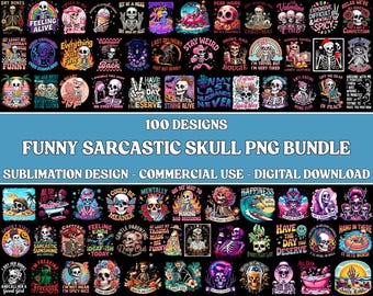 100+ lustige sarkastische Schädel PNG-Bundle - Dark Humor Skeleton Designs, sarkastische Zitate, Sublimation Clipart