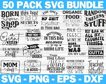 Tote Bag Quote SVG Bundle: Mom Stuff, Retro Designs (Digital Download)
