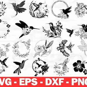Hummingbird Flower SVG Bundle, Bird Clipart Image, Animal Flying Silhouette, Printable Art Vector, Instant Digital Download, Cricut for Svg