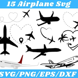Airplane Svg, Airplane Clipart, Travel Svg, Airplane Silhouette, Airplane Png, Svg Files For Cricut, Aeroplane Svg, Airplane Heart Svg