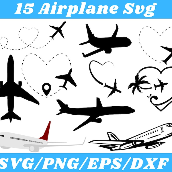 Airplane Svg, Airplane Clipart, Travel Svg, Airplane Silhouette, Airplane Png, Svg Files For Cricut, Aeroplane Svg, Airplane Heart Svg