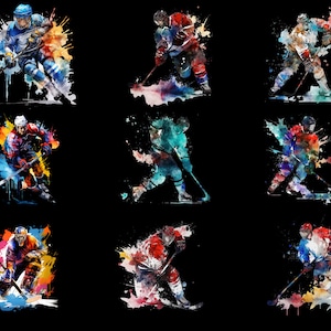 Watercolor Ice Hockey Clipart, PNG digital files on transparent background, scrapbook, invitations, commercial use, instant download