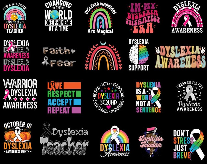 Dyslexia Awareness PNG Bundle – Wavy Text, Teacher & Therapist Designs ...