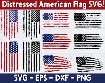 Distressed American Flag SVG Bundle, USA Flag Svg, 4th July Svg, USA Flag Silhouette, Grunge Flag Svg, Distressed Flag Svg, Flag Vector