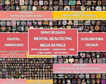 1000+ Mental Health PNG Mega Bundle, Positive Boho Inspirational Designs, Digital Download