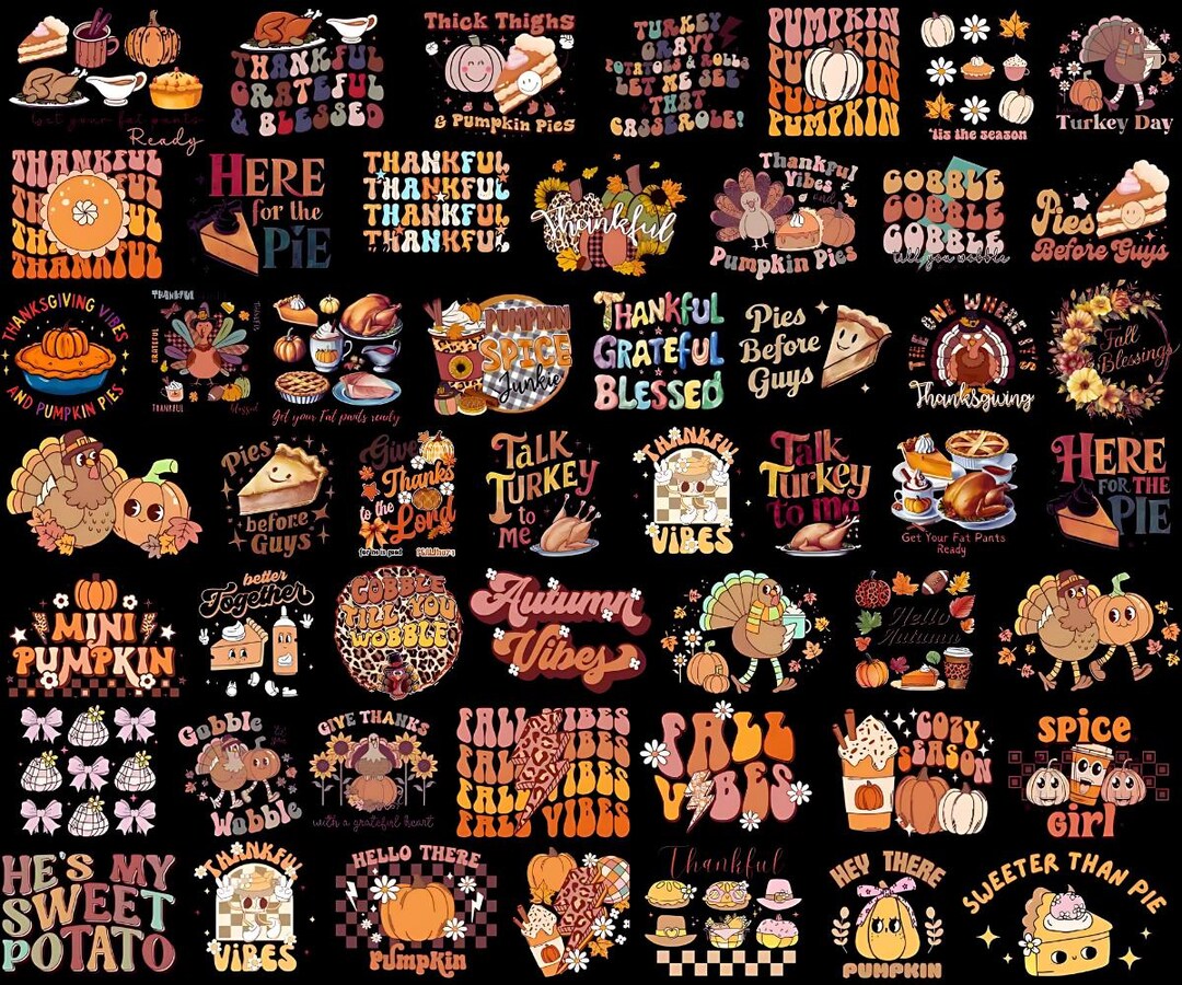Thanksgiving PNG Bundle: Fall Turkey, Pumpkin Spice Designs (digital ...
