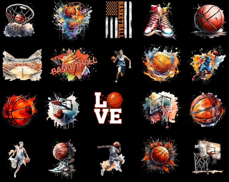 Watercolor Basketball PNG Bundle: Sports Sublimation (digital Download ...