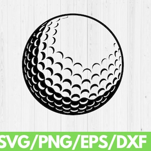 May include: Black and white silhouette of a golf ball with dimples.
