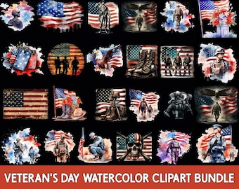 veteran's Day Aquarell Clipart Bundle: Bunch, Flagge, Unabhängigkeitstag, USA Flagge,(Digitaler Download)
