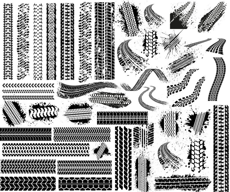 Tire Tracks SVG Bundle, Dirt Marks, Track Patterns, Silhouette, Car ...