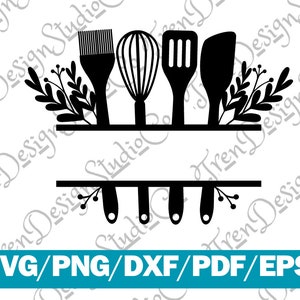 Kitchen Utensils Split Monogram SVG, Kitchen svg, Cooking svg, Utensils svg, Kitchen Frame svg, Master Chef svg, Cut Files, Cricut, Png, Svg