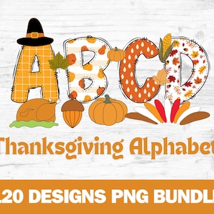 Thanksgiving Doodle Alphabet PNG: Letters, Numbers, Accessories (Commercial Use)