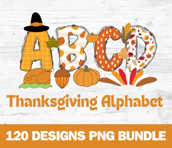Fall Alphabet PNG Bundle, Thanksgiving Letters, Autumn Doodle, Printable Graphics, Commercial Use