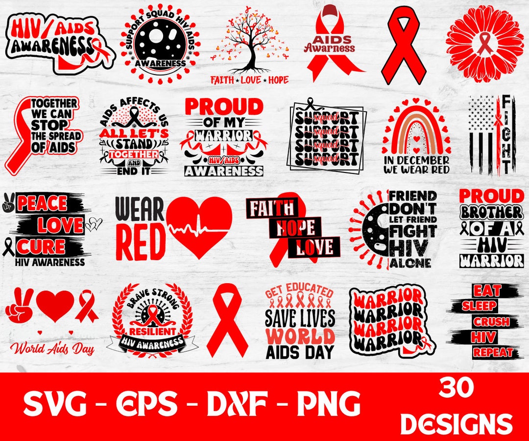 HIV AIDS Awareness Svg Png Bundle, Peace Love Cure Svg, Red Ribbon Svg ...