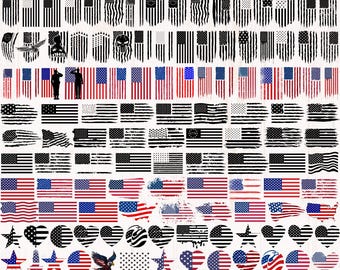 American Flag SVG Bundle, 4th of July Cut Files, Distressed Patriotic Grunge USA Design, T-Shirt Printable, Cricut Silhouette