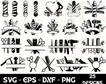 Barbershop Logo SVG Bundle, Barber Hair Stylist Haircut Logo Cut Files PNG, Digital Download