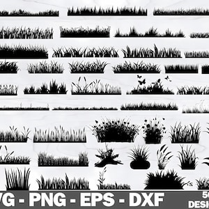 Puede incluir: Un conjunto de 50 imágenes en silueta en blanco y negro de diferentes tipos de hierba y follaje. Las imágenes son perfectas para proyectos de manualidades, scrapbooking y diseño digital.