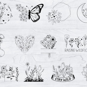 Wildflower SVG Bundle: Floral Frame, Shirt Cut Files (Digital Download)