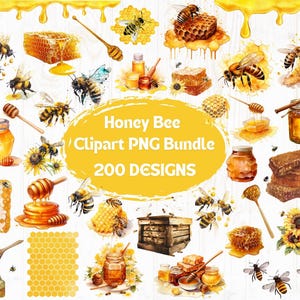 200+ Bees And Honey Clipart Bundle, Honey Bee Png, Cute Bees Clipart Bundle, Beehive, Honeycomb, Bumble Bee, Flower Honey Bee