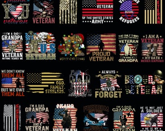 Proud Veteran PNG Bundle: American Flag Sublimation Designs (Digital Download)