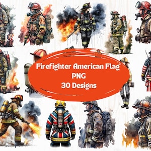Firefighter American Flag PNG, Fireman Flag Sublimation PNG, Fireman Watercolor Png, Scrapbook, Junk Journal, Instant download