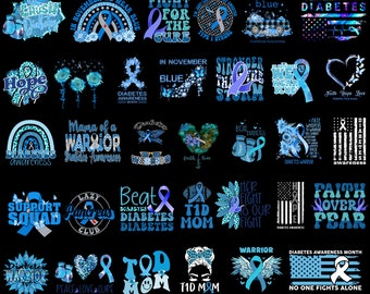 Diabetes Awareness PNG Bundle – Blue Ribbon Designs (Digital Download)
