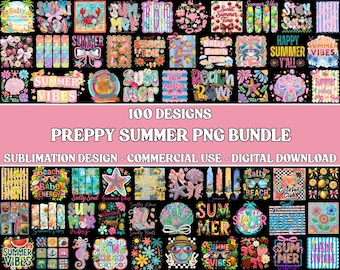 100+ Preppy Summer PNG Bundle, Retro Beach Clipart, Trendy Coquette Designs, Digital Download
