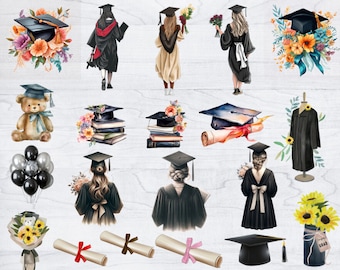 Watercolor Graduation Clipart: PNG Designs (Digital Download)