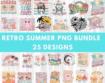 Retro Summer PNG Sublimation Bundle: Beach Vibes Designs (Digital Download)