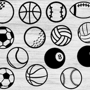 SPORTS BALLS SVG, Sports Ball Clipart, Baseball ball, Basketball ball, Football ball, Soccer Ball, Softball, Png /Eps/Dxf