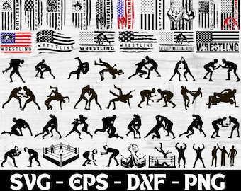 Lot SVG lutte : clipart silhouette lutteur (fichiers numériques)