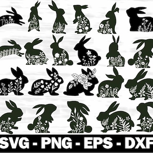 Floral Rabbit svg Bundle. Rabbit Silhouette svg. Flower Rabbit Easter, Rabbit Easter SVG Flower Bunny cricut, Easter Rabbit svg png cut file