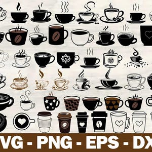 Coffee Cups SVG Bundle: 50 Vector Clipart Designs (Digital Download)