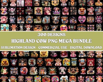Highland Cow PNG Bundle, Coquette Bow, Funny Cow Designs, Shirt Graphics, Digital Download