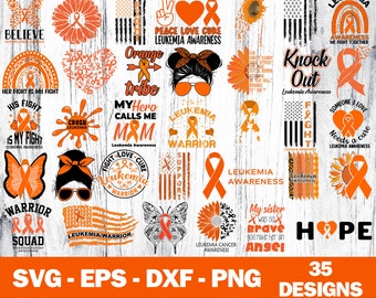Leukemia SVG Bundle, Orange Ribbon, Warrior PNG, Butterfly Designs, Awareness Files, Commercial Use
