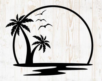 Palm Tree Circle Frame SVG: Beach Vacation Monogram (Cut File)