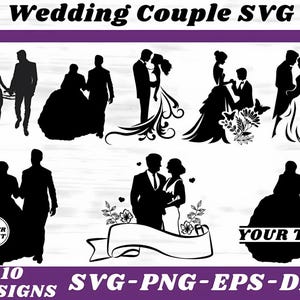 Wedding Couple SVG Bundle: Bride and Groom Silhouettes (Digital Files)