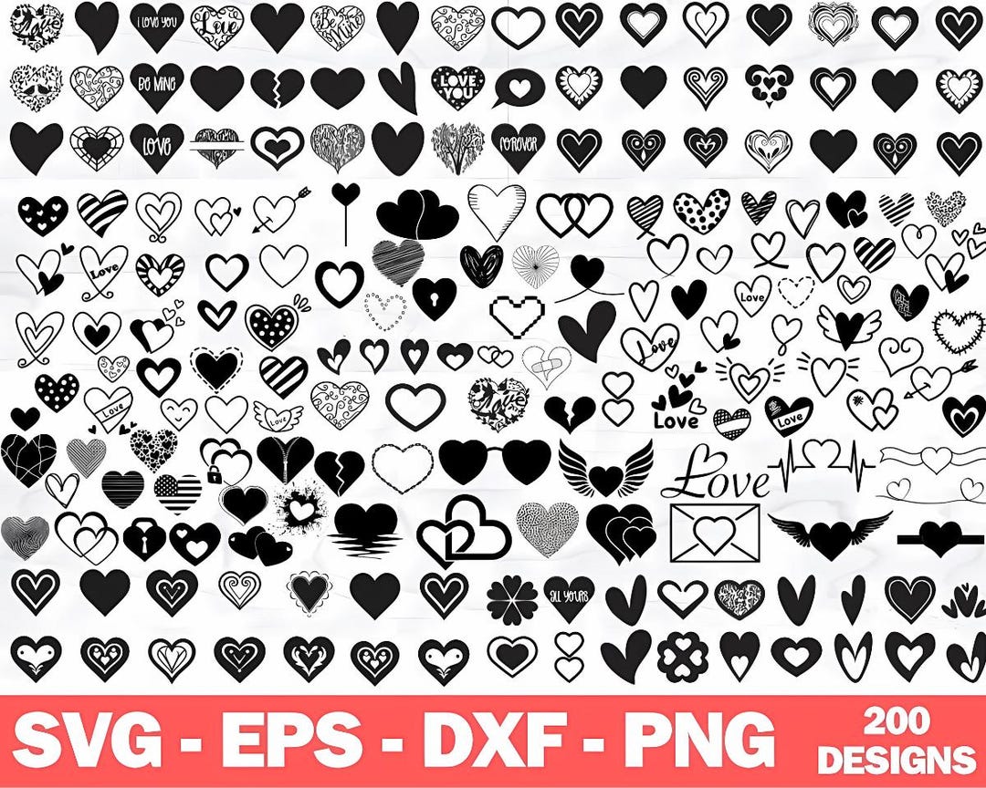 Heart Doodle SVG Bundle, Valentine's Day Clipart (svg, Png, Eps, Dxf ...