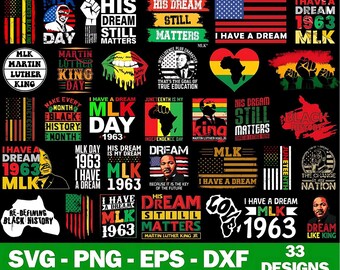 33+ MLK-dagen SVG PNG-paket, Martin Luther King-citat, clipart med svart historia