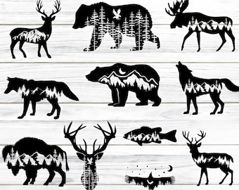 Wildlife Animal Silhouette SVG Bundle: Bear, Wolf, Moose (Cut Files)