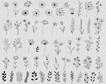 76 Hand Drawn Floral Lineart SVG Bundle: Botanical Designs (Digital Download)